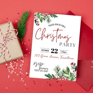 Classy Christmas Party Invitation: Greenery Holiday Design (DIY Editable Printable, Instant Download)