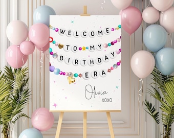 Birthday Era Welcome Sign: Friendship Bracelet Party Decor (DIY Printable, Editable Template)
