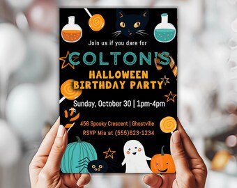 Halloween Birthday Party Invitation: Spooky Bday Invite (Digital Download, Editable Template)