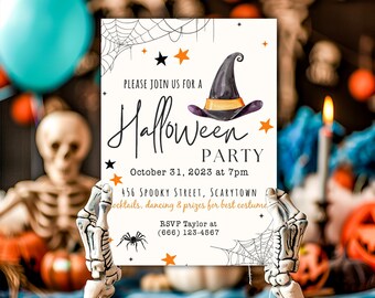 Witch Hat Halloween Party Invitation: Editable Costume Birthday Invite (Digital Download