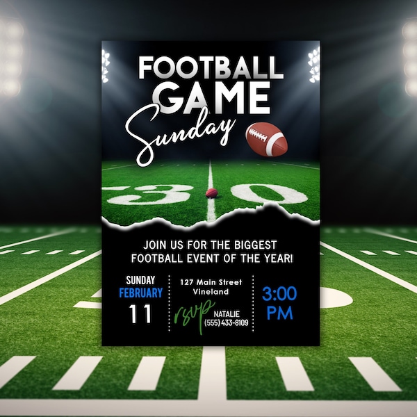 Football Game Sunday Party Invitation | Editable Football Bowl Invitation | Football Party | Watch Party | Editable Template Invitation
