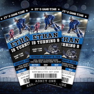 Hockey Ticket Geburtstagseinladung, Eis Hockey Ticket Laden Vorlage, Hockey Skate Party Kinder, Digital Bearbeitbare druckbare benutzerdefinierte Sport Bday