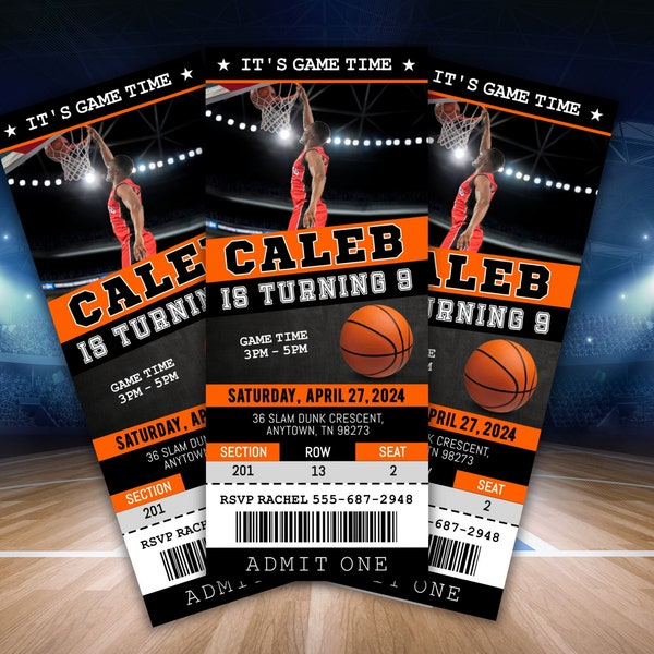 Basketball Ticket Birthday Invitation, Basketball Ticket Invite Template, Bball Party Kids, Digital Editable Printable Custom Sport Bday Boy