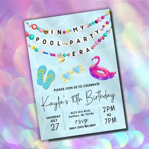 Pool Party Birthday Invitation: Friendship Bracelet Theme (Digital Download)