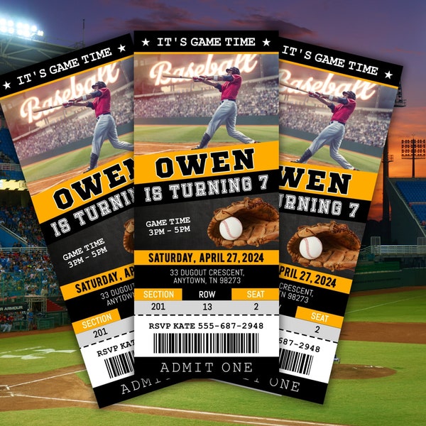 Baseball Ticket Birthday Invitation, Baseball Ticket Invite Template, Baseball Party Kids, Digital Editable Printable Custom Sports Bday Boy