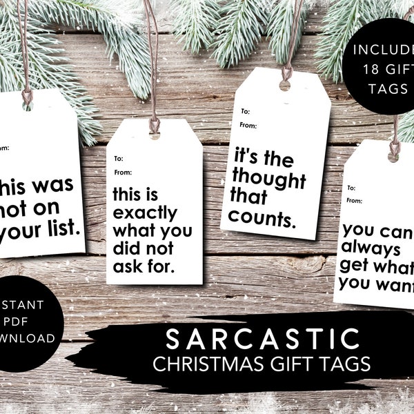 Printable Sarcastic Christmas Gift Tags, Digital Christmas Gift Tags, Funny Gift Tags, Sarcastic Gift Labels, Sarcastic Holiday Tags