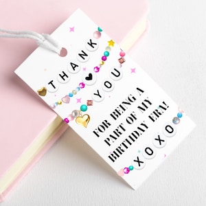 Pulseira de amizade da era do aniversário, etiquetas de agradecimento, etiquetas para lembrancinhas de festa de aniversário de menina, etiquetas de presente de agradecimento da era do aniversário, download digital