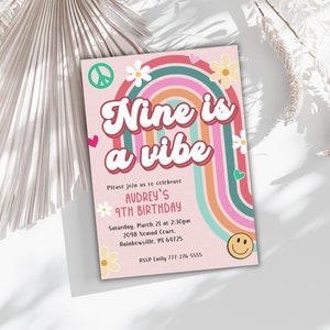 Groovy 70s Birthday Party Invitation: Retro Peace & Love (DIY Template, Editable Text, Digital Download)