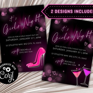 Girls Night Out Invitation | Ladies Night Out Birthday Party Invitation | Bachelorette Party Invite | Editable Template | Bar Hopping Invite