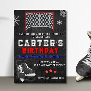 Ice Skating Birthday Party Invitation, Ice Skates Invite, Boy Invitation, Hockey Skating Invite, Instant Digital Download, Editable Template