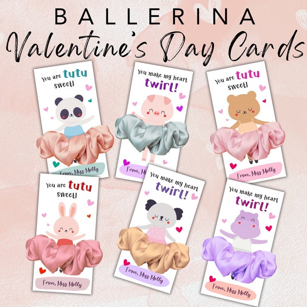 Printable Ballet Valentine Cards, Ballerina Valentine's Day Tags, Tutu Valentine's Day Cards Kid Classroom, Animal Valentine Card Classmate