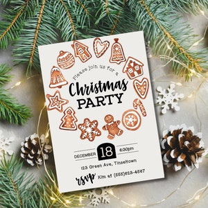 Editable Christmas Party Invitation: Holiday Gingerbread Design (Digital Download)