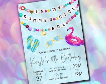 Friendship Bracelet Birthday Invitation: Summer Pool Party, Editable Template (Digital Download)