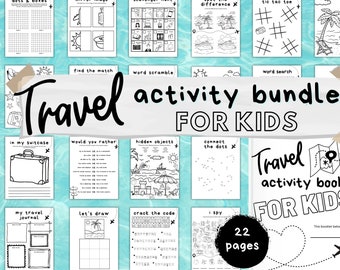 Paquete de viaje definitivo para niños, paquete de actividades, imprimibles de viaje, viajes familiares, juegos para niños, juegos de viaje, actividades de viaje, actividades para niños