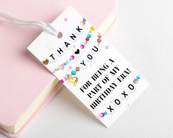 Birthday Era Friendship Bracelet Thank You Tags: Girl Party Favors (Digital Download)