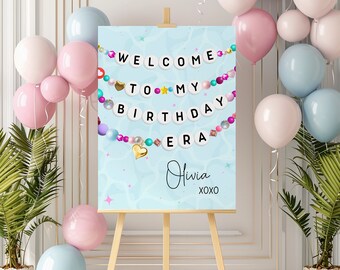 Letrero de bienvenida de Birthday Era: Decoración para fiesta con pulseras de la amistad (Descarga digital)