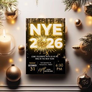 Elegant Black and Gold NYE Party Invitation: Editable 2026 Countdown (Digital Download) image 2
