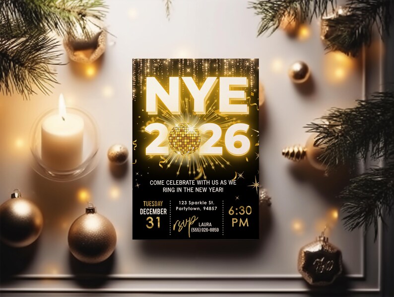 Elegant Black and Gold NYE Party Invitation: Editable 2026 Countdown (Digital Download) image 2