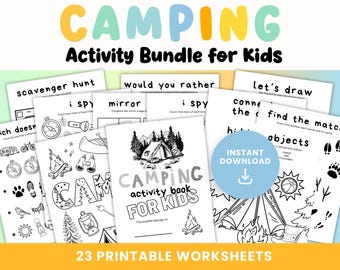 Camping Activity Bundle for Kids: 21 Printable Games (PDF)