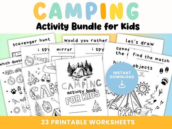 Camping Activity Bundle for Kids: 21 Printable Games (PDF)