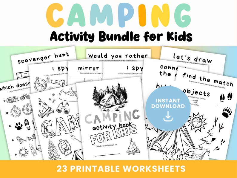 Camping Activity Bundle for Kids: 21 Printable Games (PDF) image 1