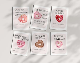 Donut Valentine's Day Cards for Kids: Printable VDay Gift Tags (PDF)