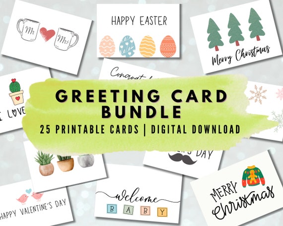 Printable Greeting Card Set: Holiday, Birthday, and More (Digital Download)