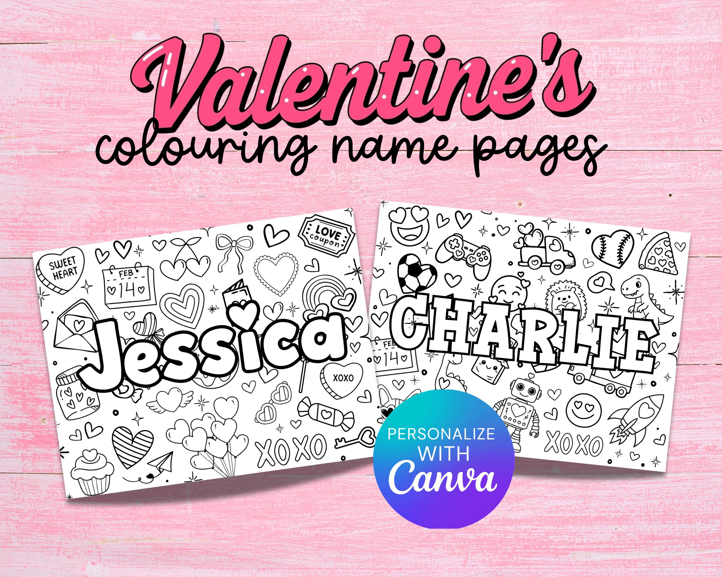 Valentine-themed Name Coloring Page: DIY Personalized Name Kids ...