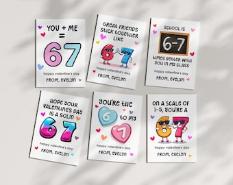 67 Valentine's Day Cards for Kids & Tweens: Editable Printable 6-7 Class Gift Tag
