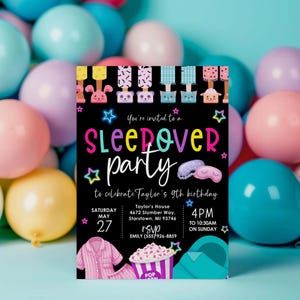 Editable Sleepover Party Invitation: Pink Slumber Party, Tween Teen (Digital Download)