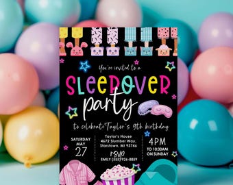 Editable Sleepover Party Invitation: Pink Slumber Party, Tween Teen (Digital Download)