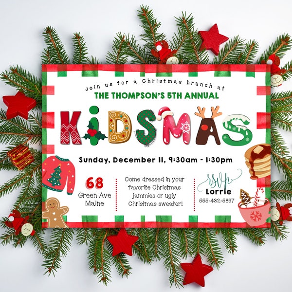 Christmas Party Invitation, Kids Holiday Party Invitation, Kidmas Invite, DIY Editable Printable XMAS Invite, Cute Children's Christmas