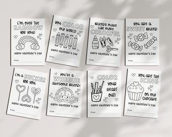 Coloring Valentine's Day Cards for Kids: Classroom Gift Tags (PDF)