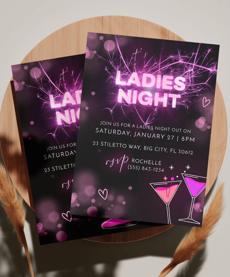 Ladies Night Out Invitation: Neon Pink, Editable Party Invite - Etsy