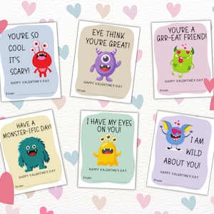 Kleine Monster Valentinstagskarten für Kinder, süße Monster VDay Geschenkanhänger für Klassenzimmer Studenten Klassenkameraden, druckbare Valentinstagskarten für Jungen und Mädchen