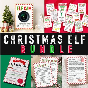 Pacote de elfos de Natal editável, notas diárias de elfos e atividades divertidas, cartas de boas-vindas e despedidas, certificado de adoção de elfos, carta de chegada, câmera de elfos