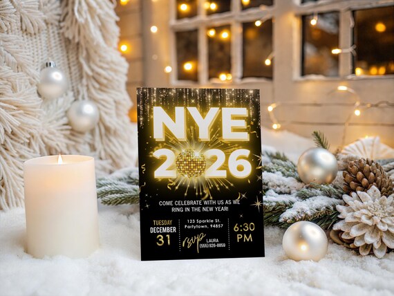 Elegant Black and Gold NYE Party Invitation: Editable 2026 Countdown (Digital Download)