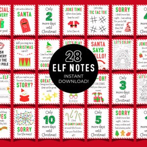 Weihnachtself-Notizen, tägliche Elf-Requisiten & lustige Aktivitäten, Set mit 28 Elfkarten mit Witzen, Spielen, Notizen vom Nordpol, Elfenbriefe an Kinder