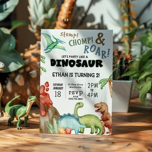 Dinosaur Birthday Invitation: Stomp Chomp Roar, Editable Dino Party Invite (Digital Download)