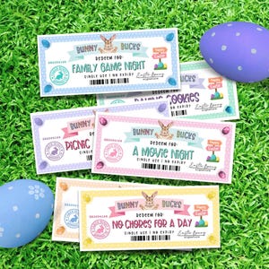 Easter Bunny Bucks, Printable Easter Gift for Kids, Fun Easter Basket Stuffer Reward, Easter Coupons, Instant Download, Editable Bunny Money