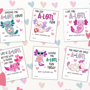 Cartões de Dia dos Namorados Axolotl para crianças, Etiqueta de presente VDay Like You Alotl para impressão para alunos, Cartões de Dia dos Namorados para sala de aula/colegas de classe