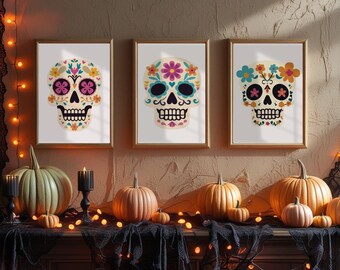 Day of the Dead Sugar Skull Prints, Halloween Decor (Digital Download)