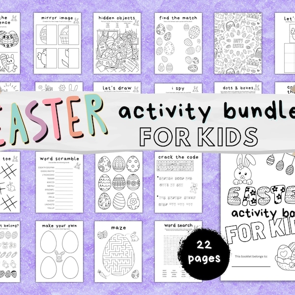 Easter Bundle for Kids, Easter Activity Pack, 20 Easter Holiday Printable Activities, Kids Party Activities, Classroom Easter Games for Kids