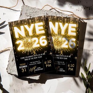 Elegant Black and Gold NYE Party Invitation: Editable 2026 Countdown (Digital Download) image 3