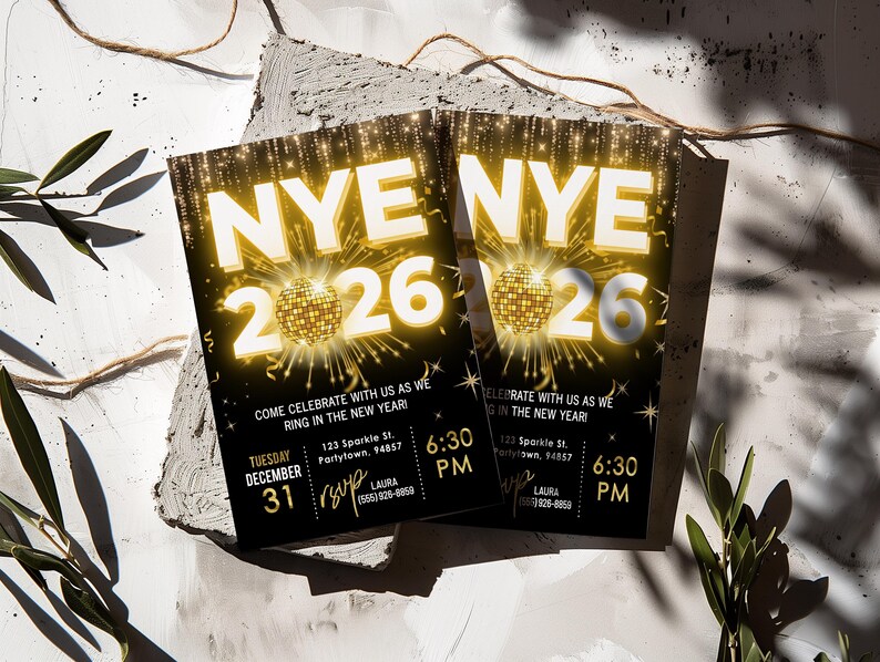 Elegant Black and Gold NYE Party Invitation: Editable 2026 Countdown (Digital Download) image 3