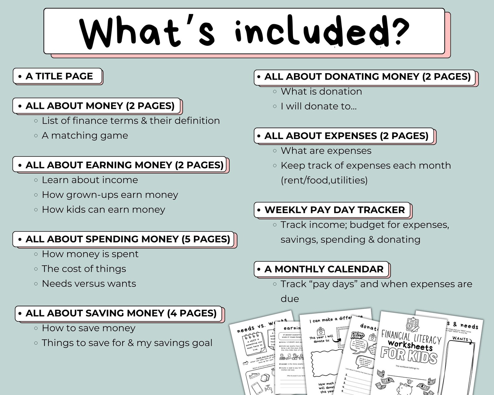 Financial Literacy Workbook: Money Activities for Kids (PDF) - Etsy