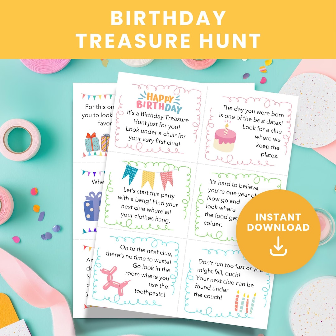 Kids Birthday Treasure Hunt: Printable Scavenger Hunt Clues (PDF) - Etsy