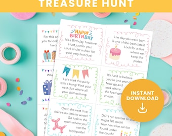 Kids Birthday Treasure Hunt: Printable Scavenger Hunt Clues (PDF)