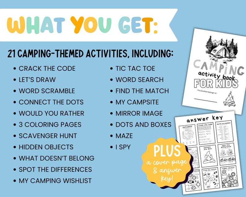 Camping Activity Bundle for Kids: 21 Printable Games (PDF) image 3