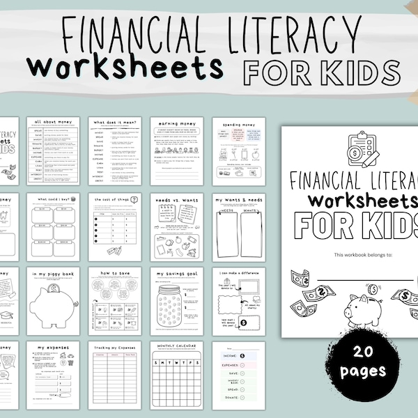 Financial Literacy Workbook for Kids, Teach Learn About Money Printable Activities for Kids, Classroom Money Activity, Allowance Tracker Kid